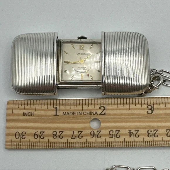Vintage Marshall Sterling Silver Pocket Travel Watch Sliding Case #361